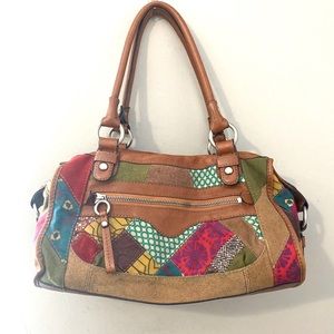 Vintage Fossil Slouchy Patchwork Satchel, EUC